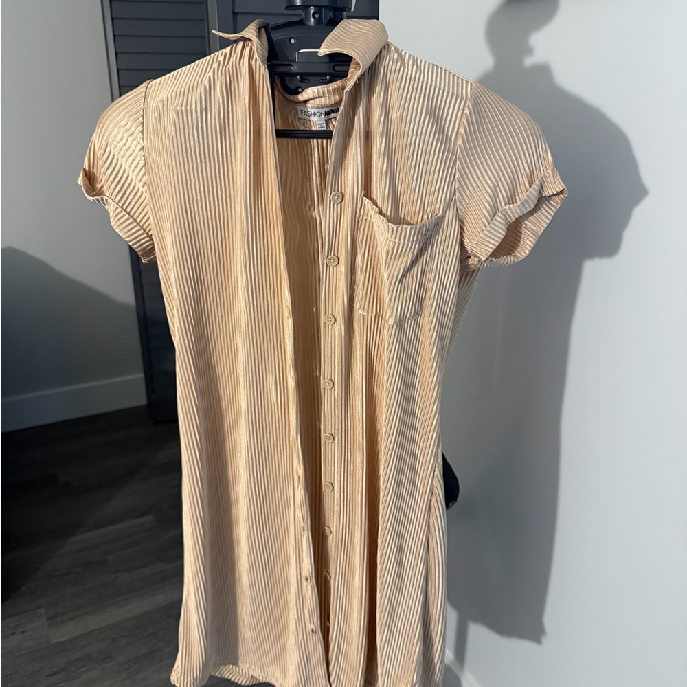 Fashion Nova Beige Striped Mini Dress